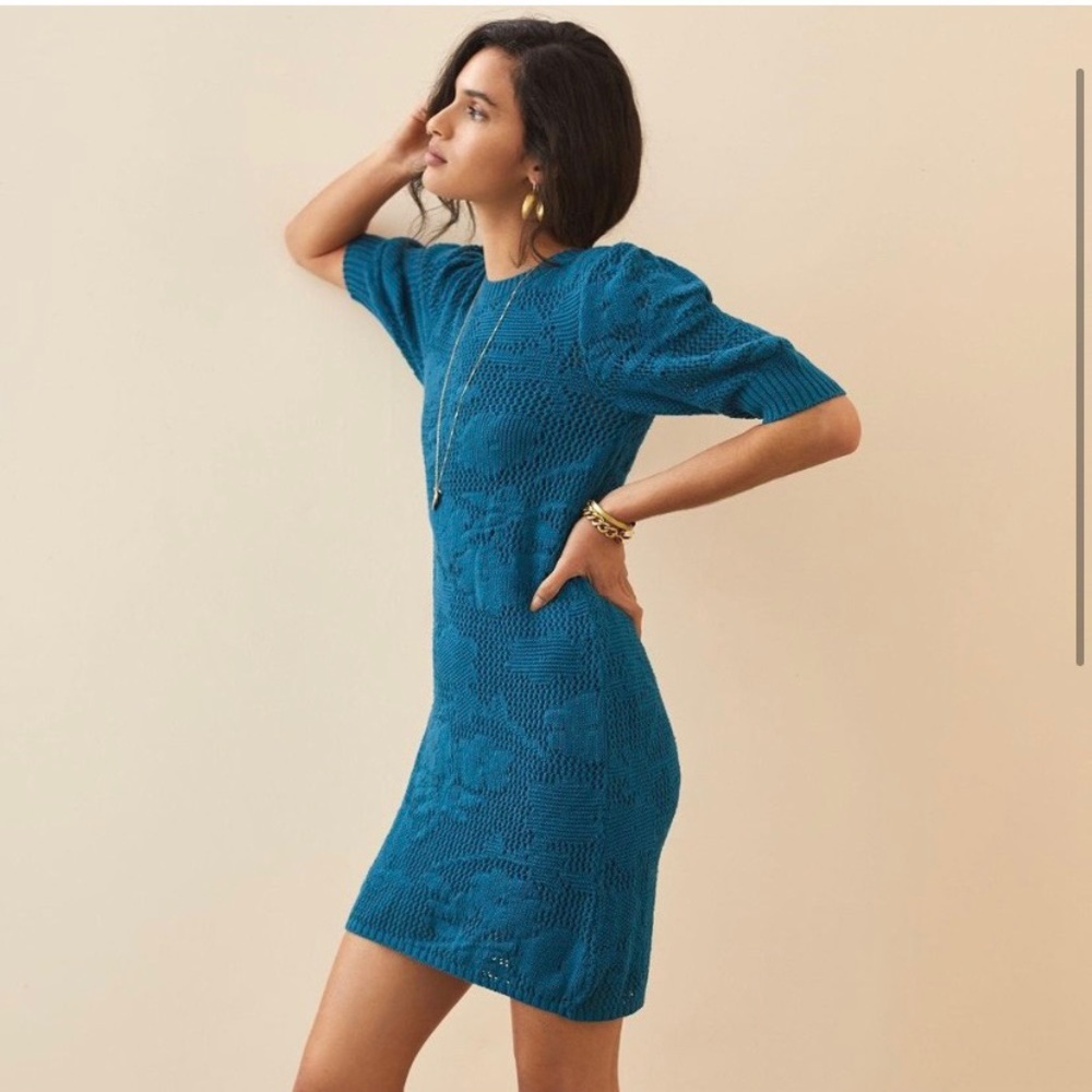 Anthropologie Maeve Pointelle Knit Sweater Mini Sleeve worn once